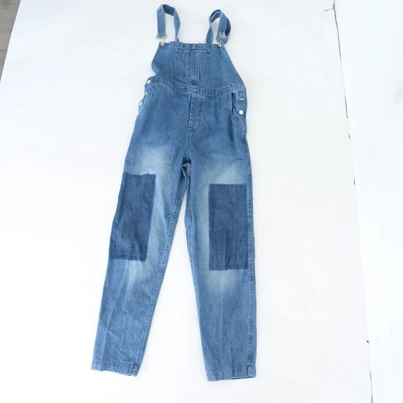French Connection Blue Shadow Dungarees Denim Overalls Med - Picture 2 of 16
